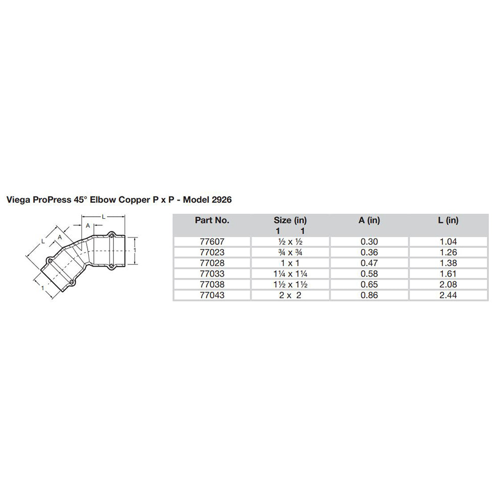 Viega ProPress 1 45 Copper Elbow Double Press Connection Smart Connect Technology 77028