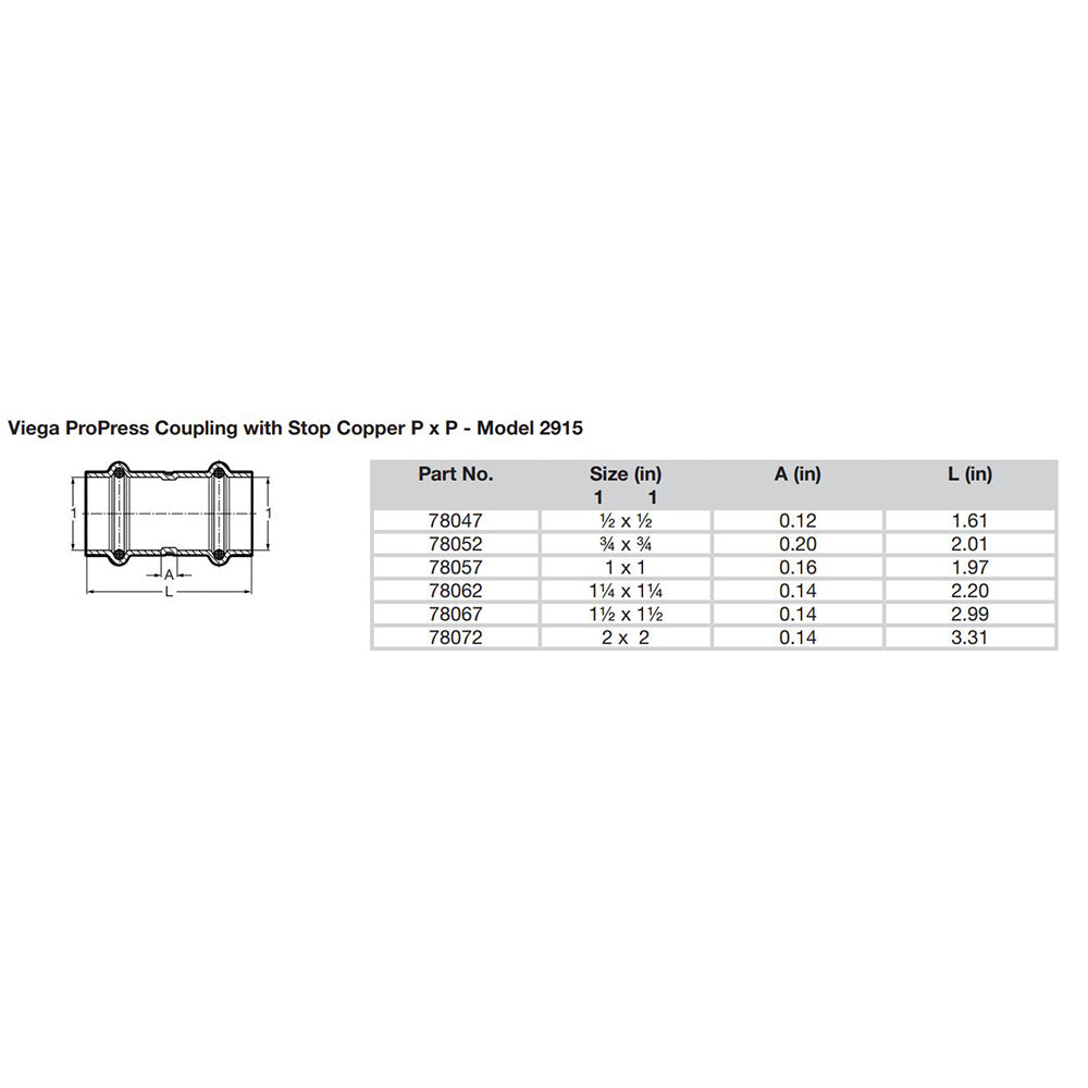 ProPress 112 Copper Coupling wStop Double Press Connection Smart Connect Technology 78067