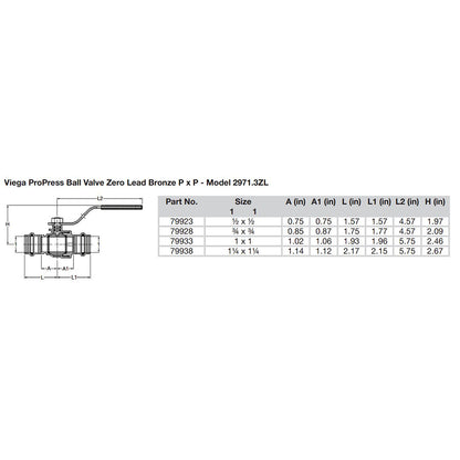 Viega ProPress 34 Zero Lead Bronze Ball Valve wStainless Stem  Double Press Connection  Smart Connect Technology 79928