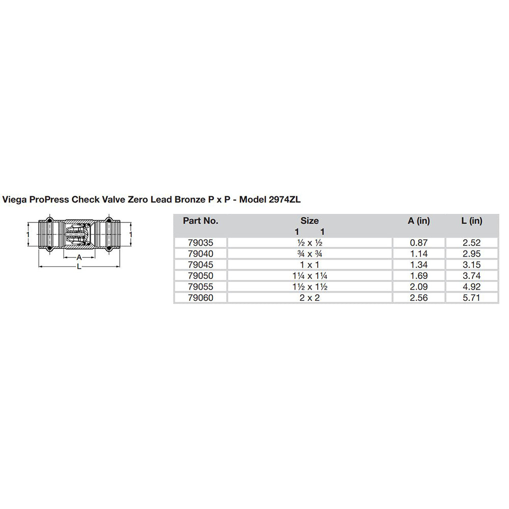 Viega ProPress 2 Zero Lead Check Valve  Double Press Connection  Smart Connect Technology 79060