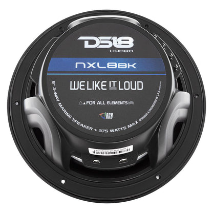 DS18 HYDRO 8 2Way Marine Speakers wRGB LED Lights 375W  Matte Black NXL8BK